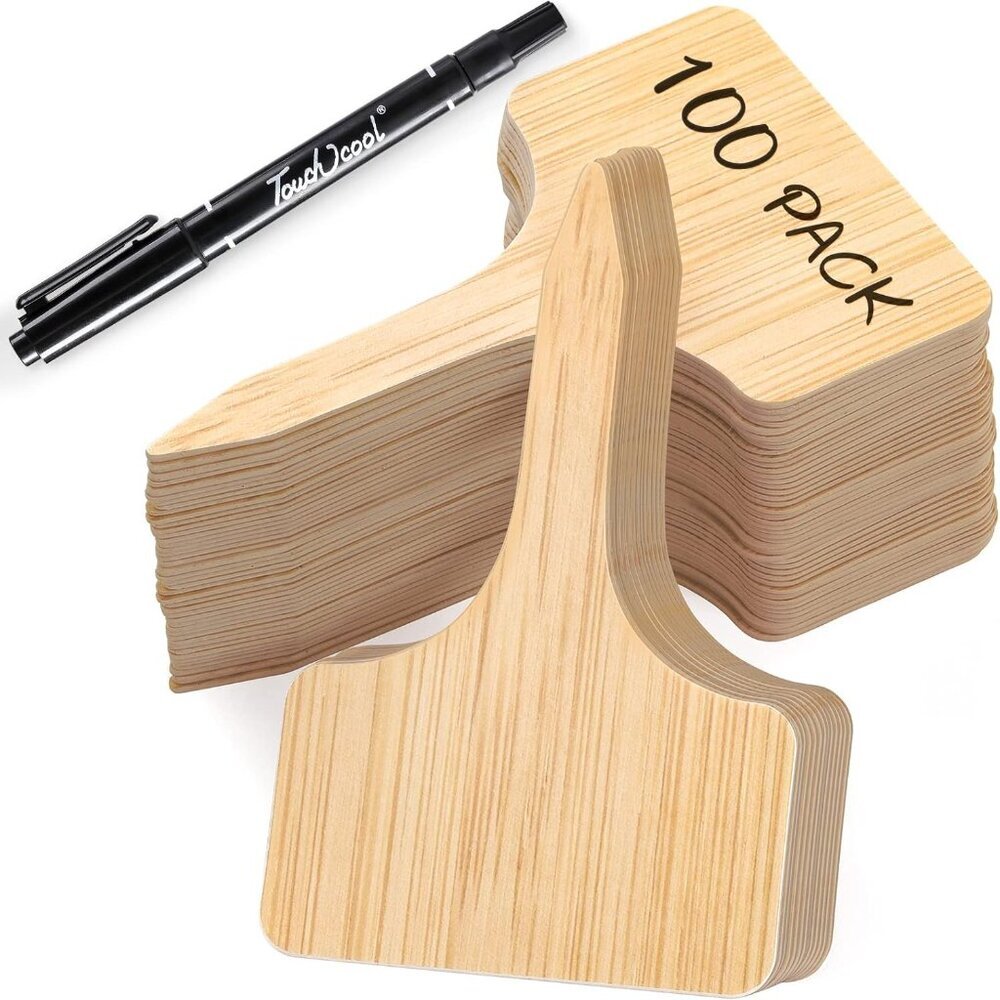 100pcs Plant Labels, T-Type Plastic Tags with Marker Pen, Waterproof Garden Sign